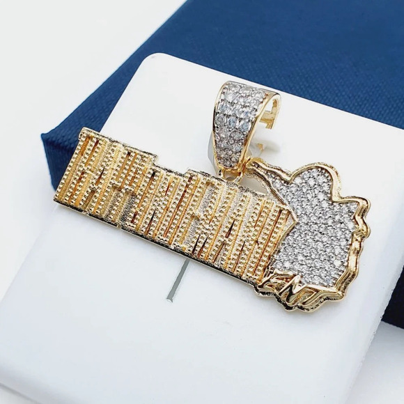 14K Gold Plated Cubic Zircon Pendant, INUS1BR057 - Picture 2 of 10